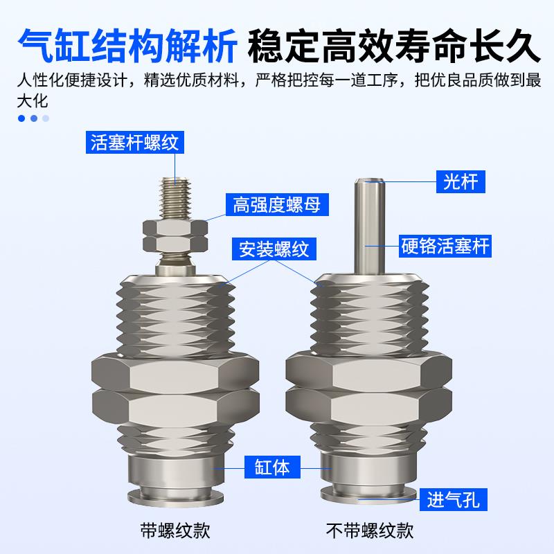 CJPS小型气动单动MPE迷你微形外螺纹针型气缸CJPB6-5/10-15/20B