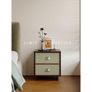 LIM界限中古风床头柜覆古双层床边柜拼色撞色储物小柜子烤漆定制Z