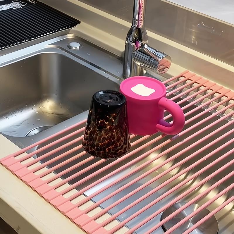 厨房沥水架水槽边置物架可伸缩硅胶碗碟架便携式抹布洗菜盆收纳架