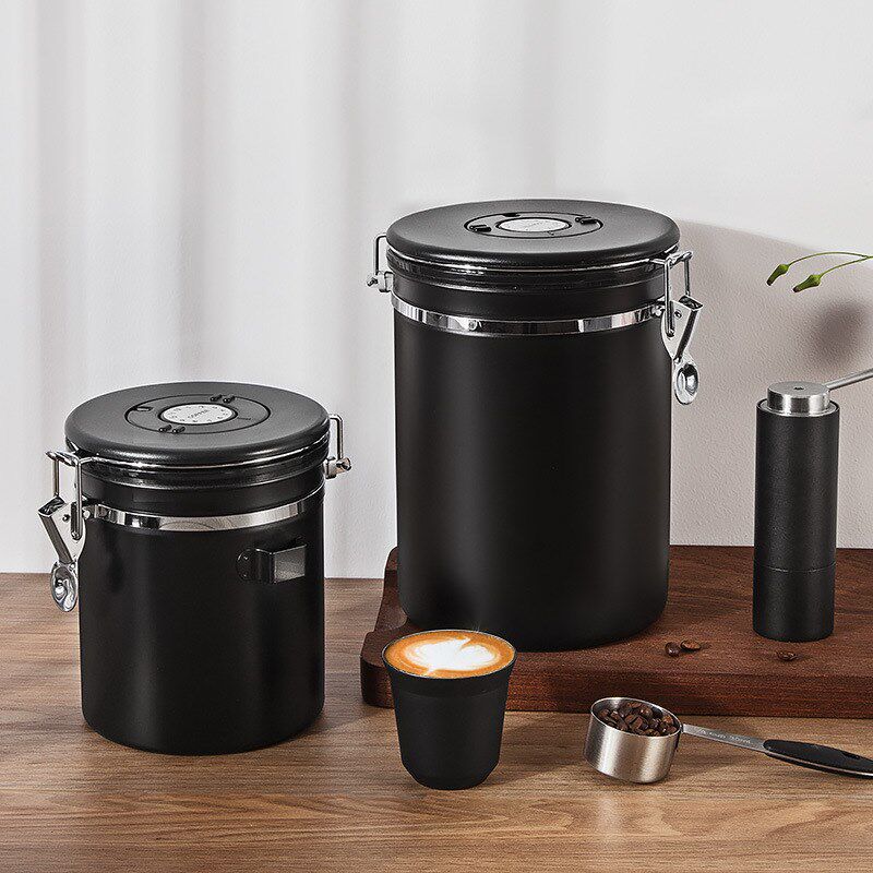 咖啡豆密封罐304不锈钢咖啡粉保存罐奶粉干果茶叶罐单向排气