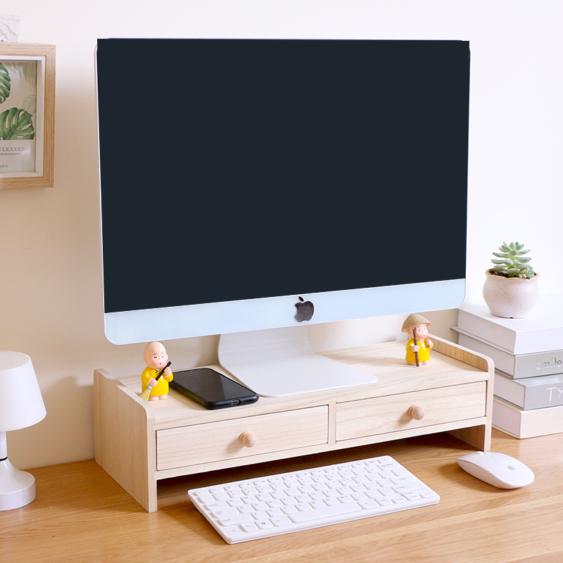 书桌台式电脑显示器底座实木增高支架抽屉式键盘收纳办公桌面置物