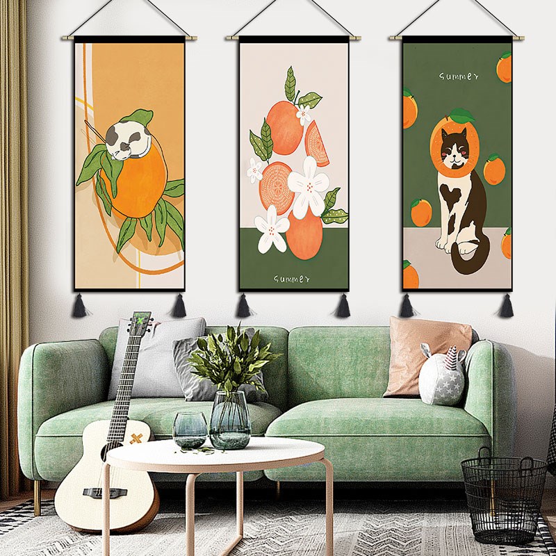 简约卡通猫咪挂毯布艺卧室儿童房挂画餐厅宿舍装饰画走廊过道壁画图片