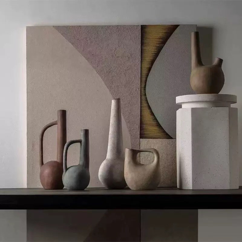 咖灰色侘寂风手工粗陶瓷复古装饰摆件桌面装饰样板间咖啡馆软装