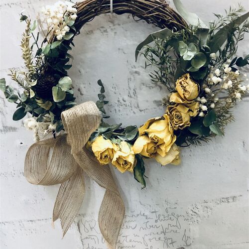 优雅乡村干花环金枝玉叶玫瑰满天星向日葵干花欢迎花壁饰橱窗花艺