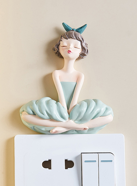 创意可爱女孩开关贴客厅房间卧室床头墙面装饰装扮背景墙壁贴饰画