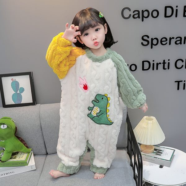 珊瑚绒法兰睡袋绒加绒加厚婴幼儿儿童连体睡衣卡通女宝宝爬服冬季