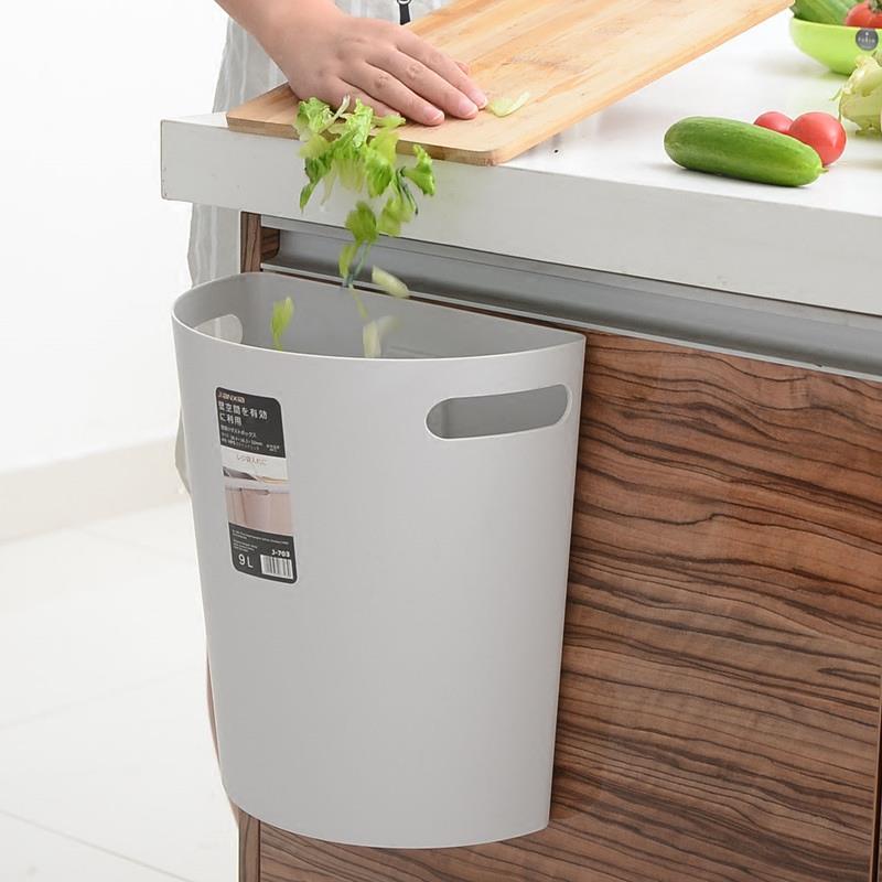日式家用厨房柜门可挂式垃圾桶卫生间客厅卧室半圆创意垃圾筒无盖
