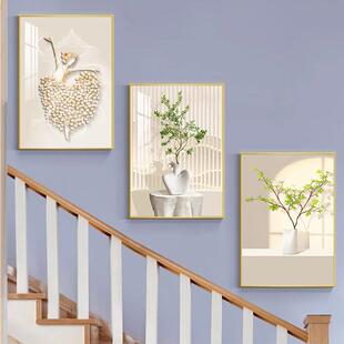 走廊过道装饰画楼梯绿色植物墙壁挂画现代简约沙发背景三联画高端