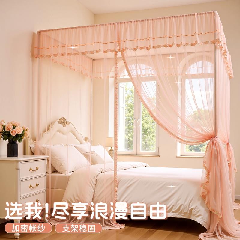 2025新款落地蚊帐家用卧室三开门全罩式加粗支架免安装25宫廷纹账