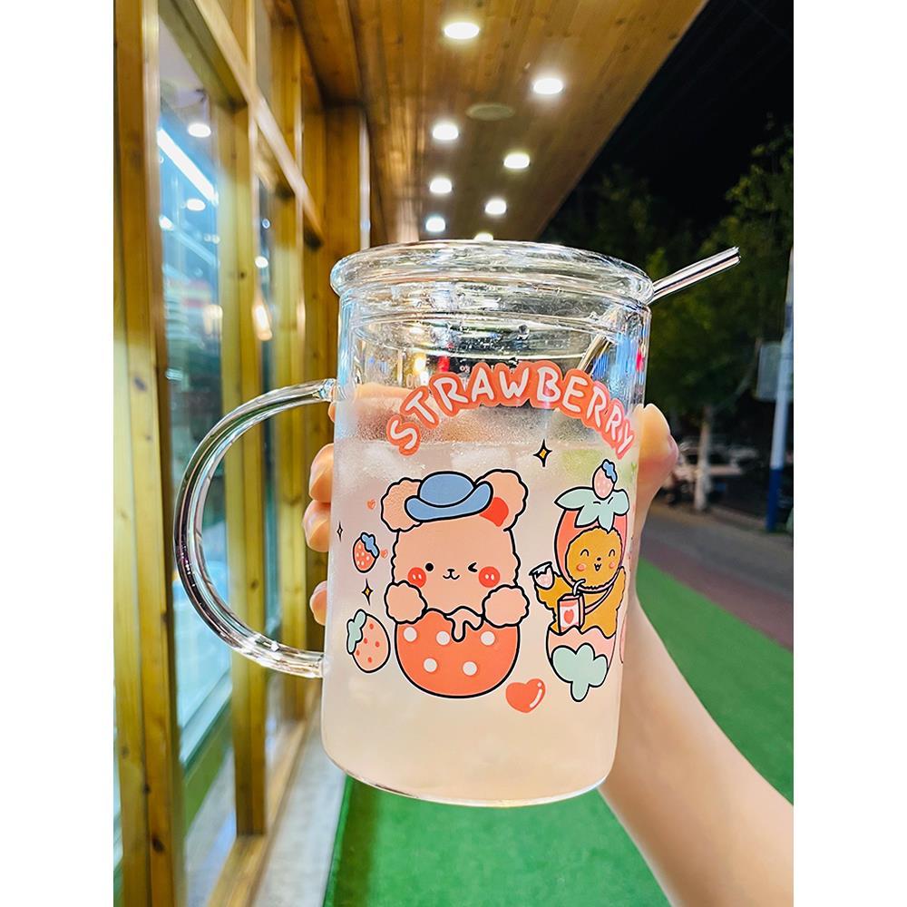 1000ML超大号大容量夏季玻璃杯吸管水杯泡茶牛奶杯子女2021新潮款