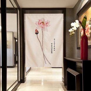 门帘布艺隔断帘家用卧室厨房布帘子卫生间厕所遮挡半帘免打孔 中式
