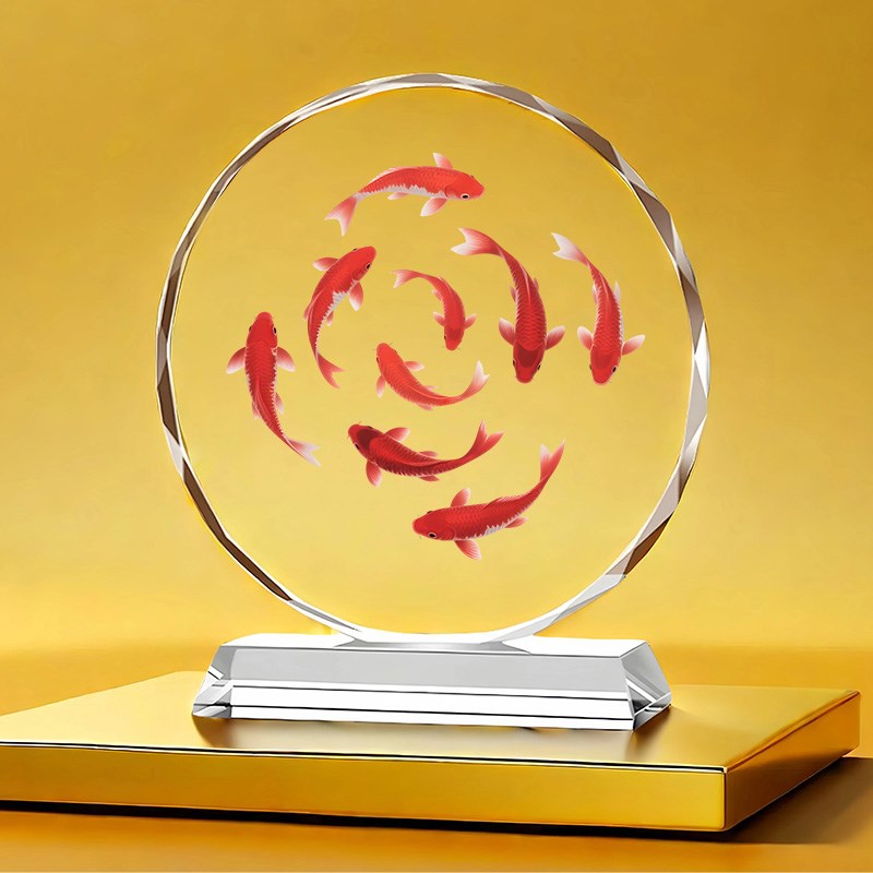 九鱼聚财水晶摆件好运锦鲤客厅玄关家居装饰桌面T摆台乔迁开业送
