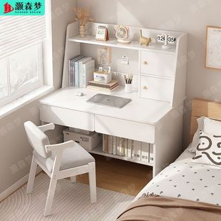 家用学习桌2023新款 出租屋电脑桌台式 学习带抽屉简易书桌ins风