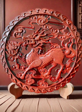 桃木麒麟摆件实木雕挂件中国结挂饰招财客厅玄关吊坠门口家居壁挂