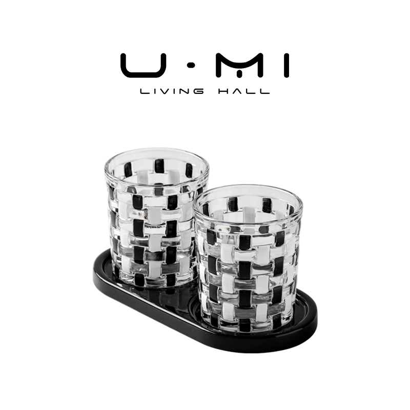 UMiLIVING·凡梅|漱口杯刷牙杯覆古简约黑白棋格玻璃洗漱杯情侣