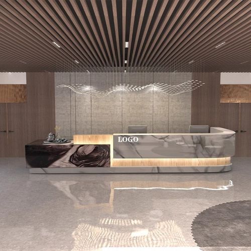 公司酒店前台售楼部大堂接待台会所健身房收银台真大理石岩板吧台