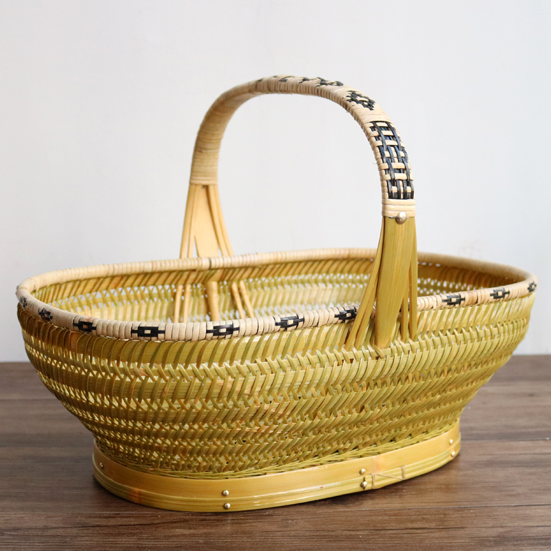 精品手提篮竹编篮子家用买菜篮结婚礼篮复古收藏篮水果篮竹子藤编