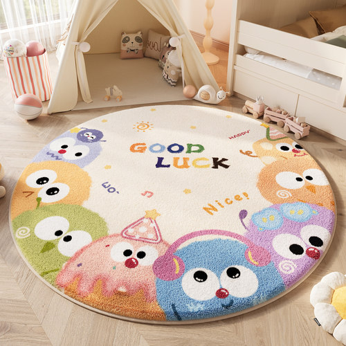 多巴胺卧室床边地毯圆形柔软仿羊绒地垫客厅阅读区儿童玩耍爬行垫