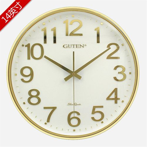 现代客厅简约时钟卧室时尚钟表酒店宾馆钟静音圆形14英寸金色挂钟