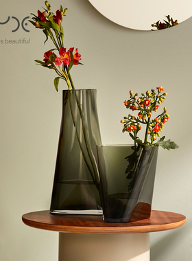 土耳其Nude 进口Inca花瓶 创意不规则烟灰色水晶玻璃花瓶客厅摆件