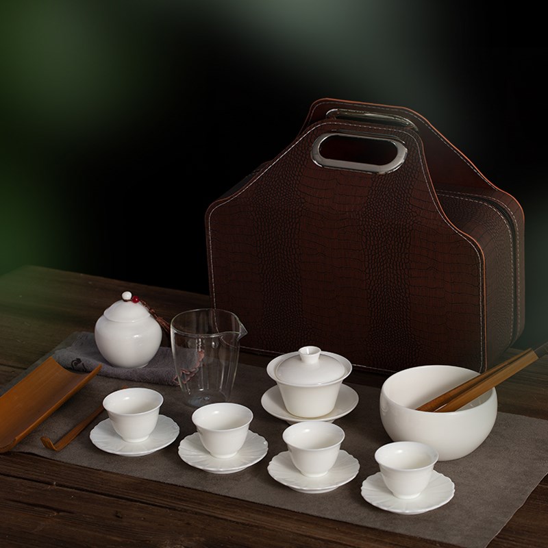 羊脂玉茶艺教学套组高档乌龙茶绿茶培训功夫茶具茶艺师考试便携包