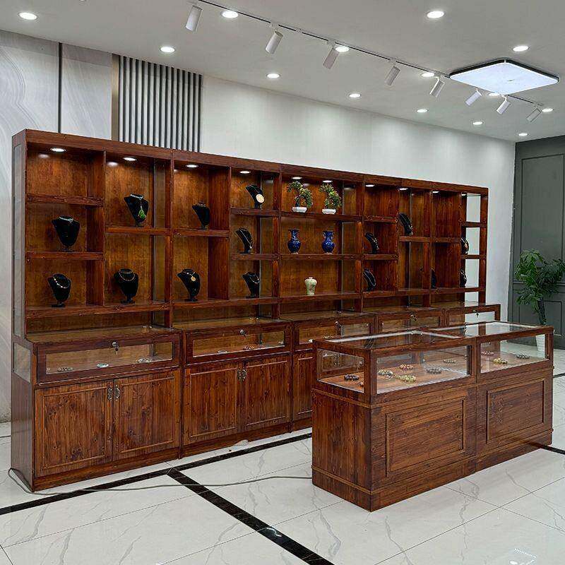 实木多层珠展示柜翡翠玉器陈列柜玻璃柜子饰品首饰古玩店展柜架