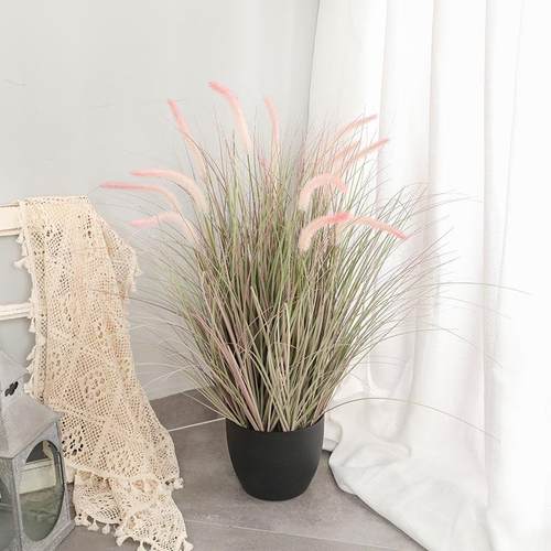 样板房美陈摆件仿真13头狗尾草盆景橱窗装饰仿真假花洋葱草蒲草