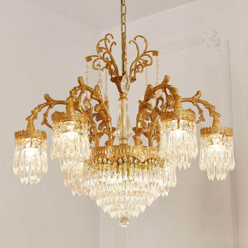 法式全铜水晶客厅吊灯欧式别墅挑高大厅餐厅宫廷复古奢华大气灯具