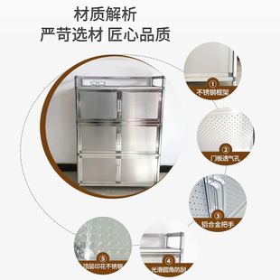 不锈钢橱柜碗柜家用厨房柜简易餐边收纳柜储物置物柜加高家用拉丝