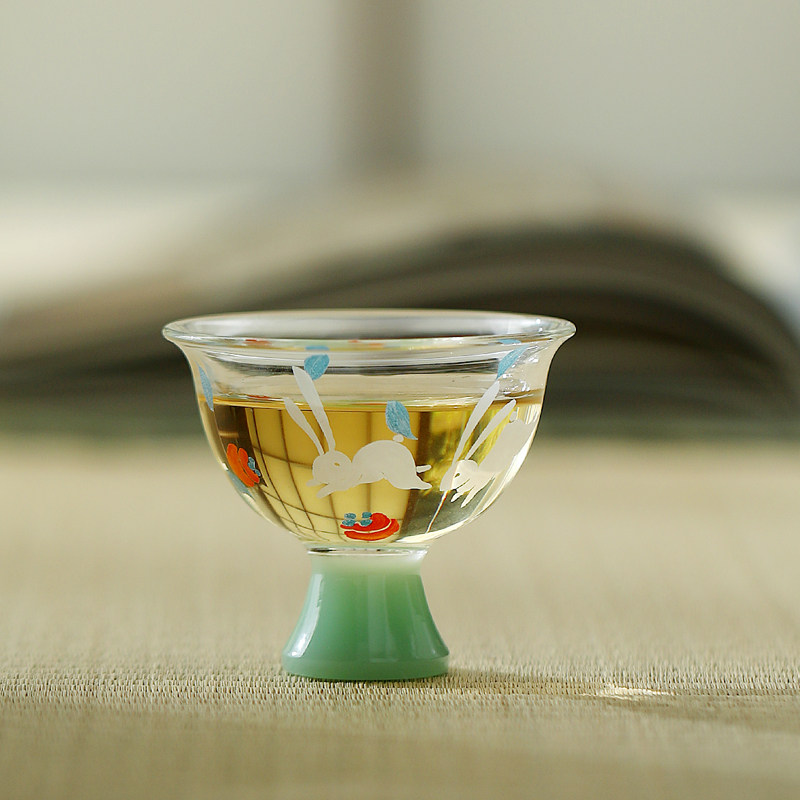 宏逐柿柿如意玉兔玻璃高足茶杯透明茶器家用主人杯中式品茗杯单杯,餐饮具,茶杯,淘宝优惠券,粉丝福利购,淘宝优惠卷