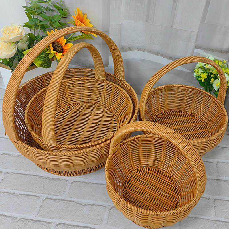 彷藤水果手提礼品篮买 菜购物野餐采摘果蔬大号铁架高脚编织收纳,收纳整理,其他收纳篮,淘宝优惠券,粉丝福利购,淘宝优惠卷