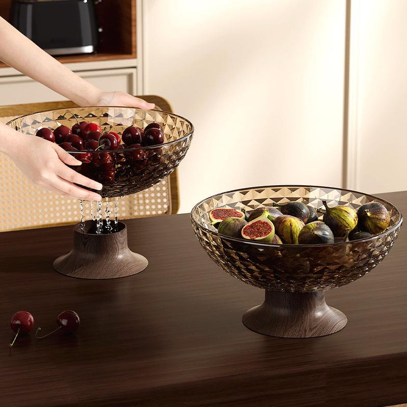 高脚沥水果盘复古托盘客厅茶几零食水果盘木纹高档多功能果盘托盘