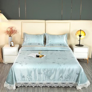 夏天冰丝凉席三件套凉感床单机洗水洗蕾丝边夏季 空调软席子可定做