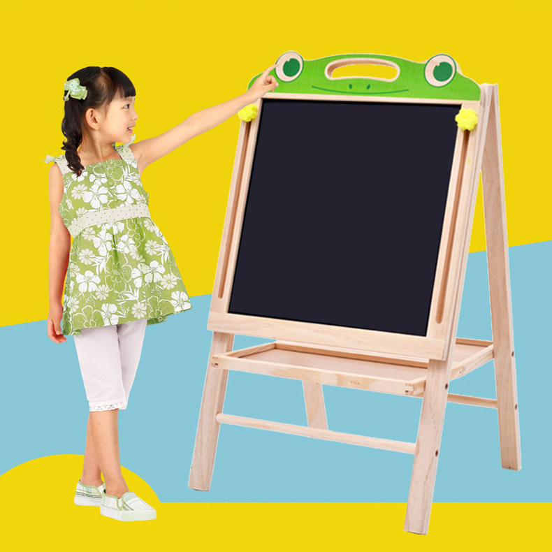 实木双面儿童画板画架磁性可升降小黑板支架式家用宝宝涂鸦写字板