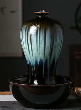 陶瓷流水器循环水加湿器喷泉创意办公室桌面客厅茶几花瓶装饰摆件