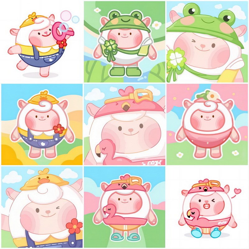 蛋仔派对2024新款dongdong羊数字油画diy手工涂色涂鸦装饰油彩画