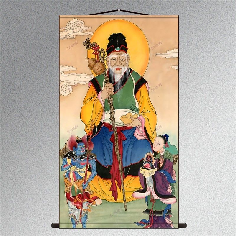 土地神画像挂图 土地爷公公神像画 福德正神供奉卷轴挂画丝绸挂画