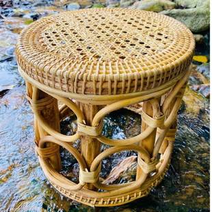 藤凳东南亚风格 藤凳圆柱凳民宿店凳藤咖啡桌低凳 民族风格