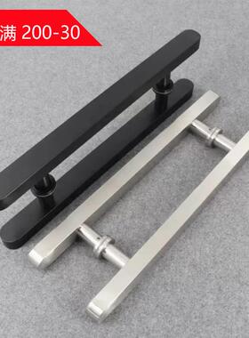 防撞圆头无框玻璃门拉手方管不锈钢黑色把手简约木门推拉门大拉手