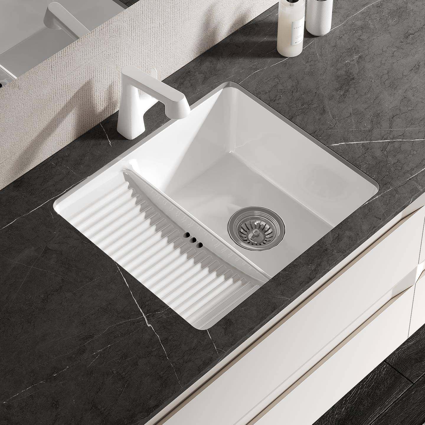 台下洗衣盆单盆洗衣柜陶瓷水槽阳台大尺寸20寸-28寸嵌入式搓衣盆