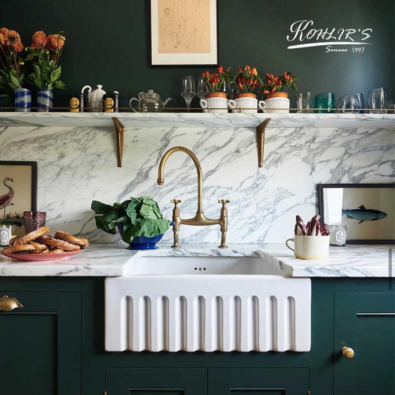 Farmhouse sink美式厨房陶瓷水槽前置开放式半嵌入式单槽洗菜盆