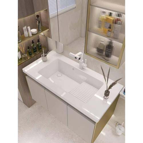 阳台洗衣池，柜台下有右搓板洗衣盆家用陶瓷嵌入式深侧排水洗涤盆