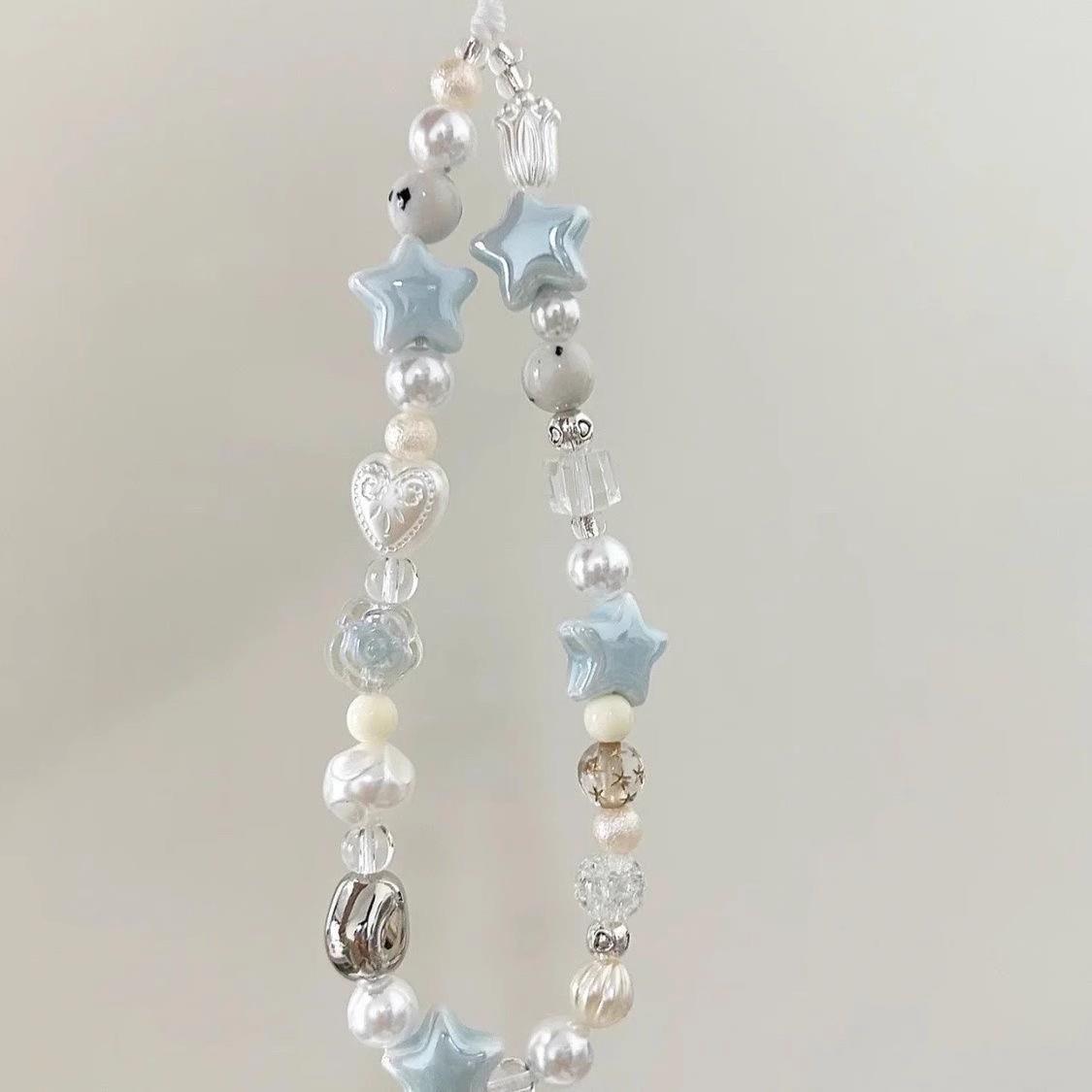 手机炼子可爱蓝色星星手机保护壳挂绳简约ccd相机挂绳新款拍立得挂件