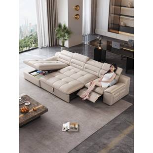 零壁挂式层纯牛皮电动多功能沙发床大小客厅拉出式伸缩储物两用