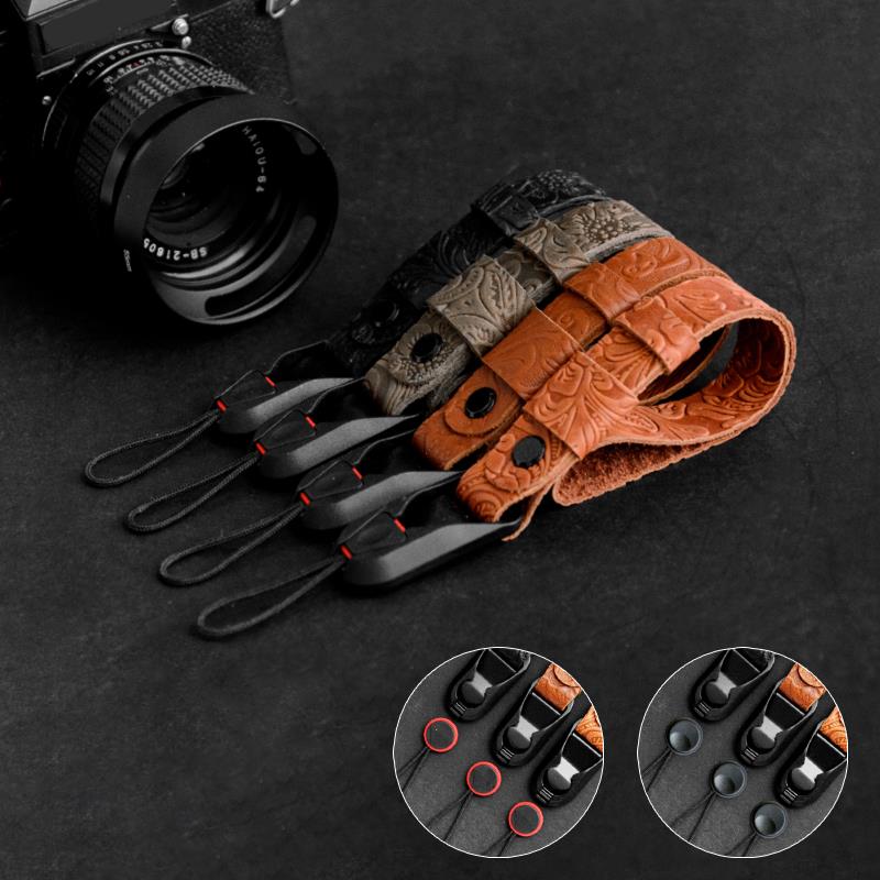 唐草花纹牛皮相机腕带快拆手绳便携真皮微单手腕带单反相机手腕绳
