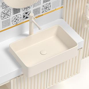 奶油色半嵌入式洗手盆半挂式台盆酒店台上盆窄台面陶瓷台中洗脸盆