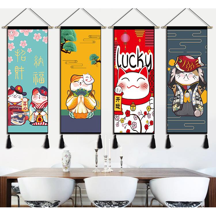 日式招财猫和风布艺装饰画 画料理店挂毯饭厅挂画 画寿司店民宿卧