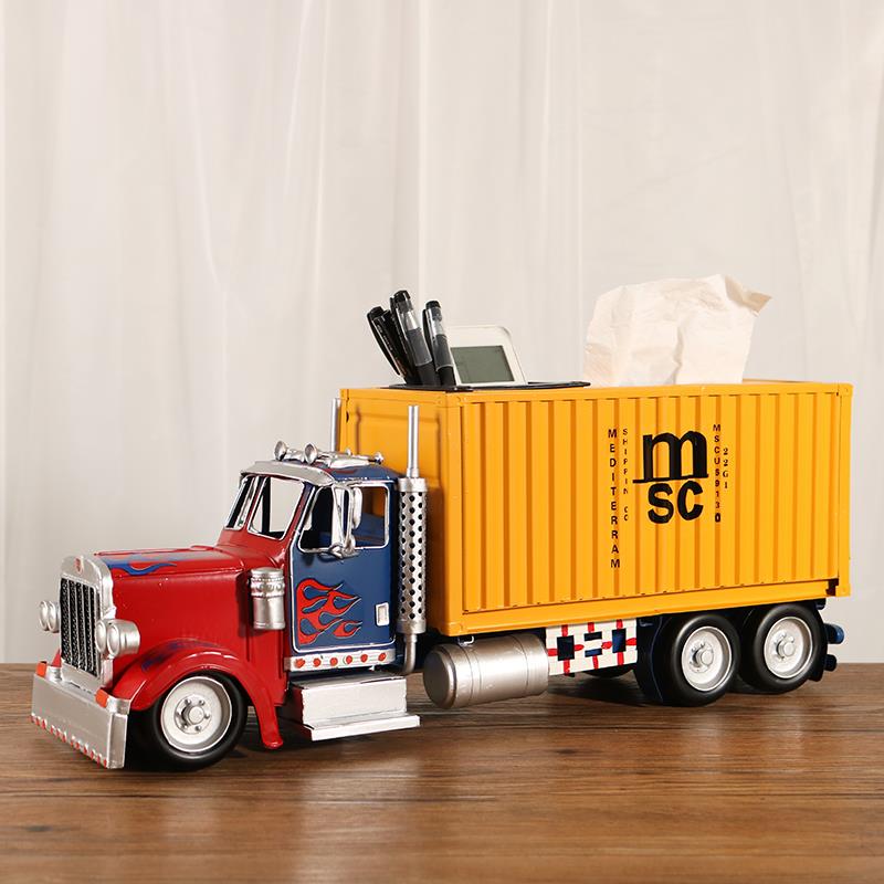 美式铁皮擎天柱集装箱纸巾盒汽车复古模型摆件家用抽纸盒餐巾纸盒