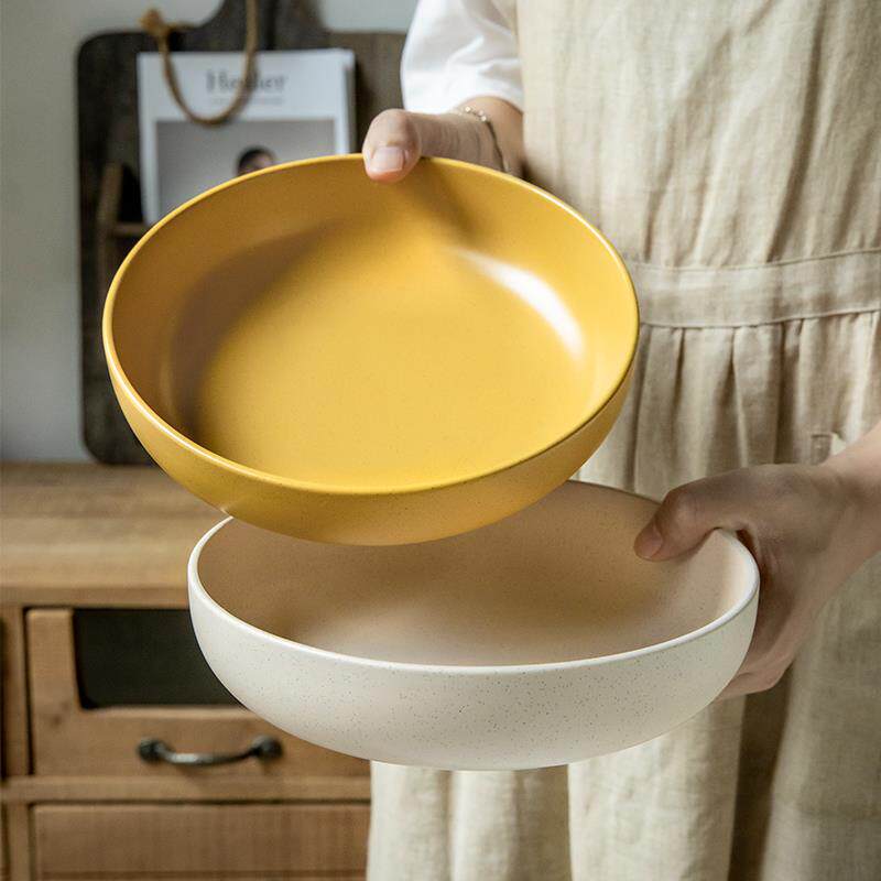 巷子尾〖实用主义〗新款8英寸陶瓷沙拉碗哑光芝麻釉菜碗圆形深盘