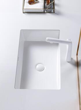 陶瓷台面下面盆方形面盆嵌入式单面盆浴室面盆平底小尺寸阳台家